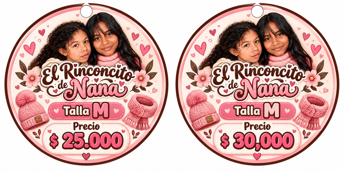 Etiquetas de El Rinconcito de Nana con talla y precio